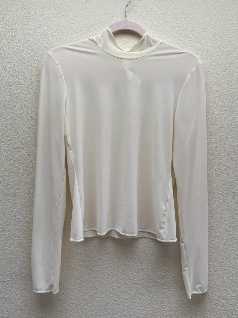 Alo Mesh Sheer Illusion Mock Neck Long Sleeve - Ivory - Size Medium